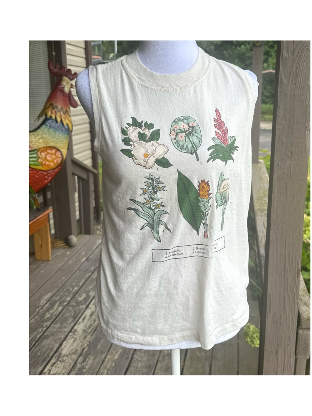 33 Revolutions Men’s/Unisex Cream Cotton Botanical Print Tank Top Size Small